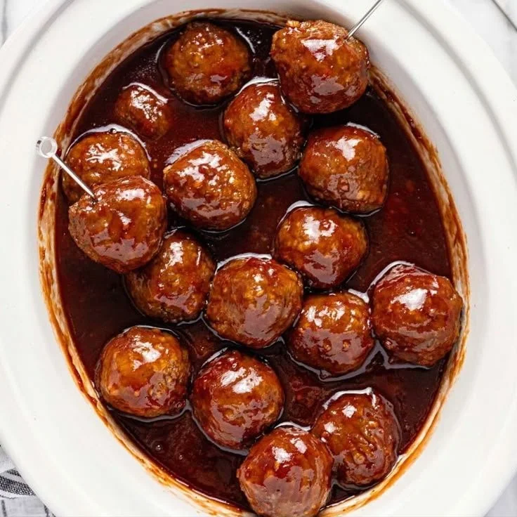 Delicious Grape Jelly Meatballs served on a platter for a party appetizer