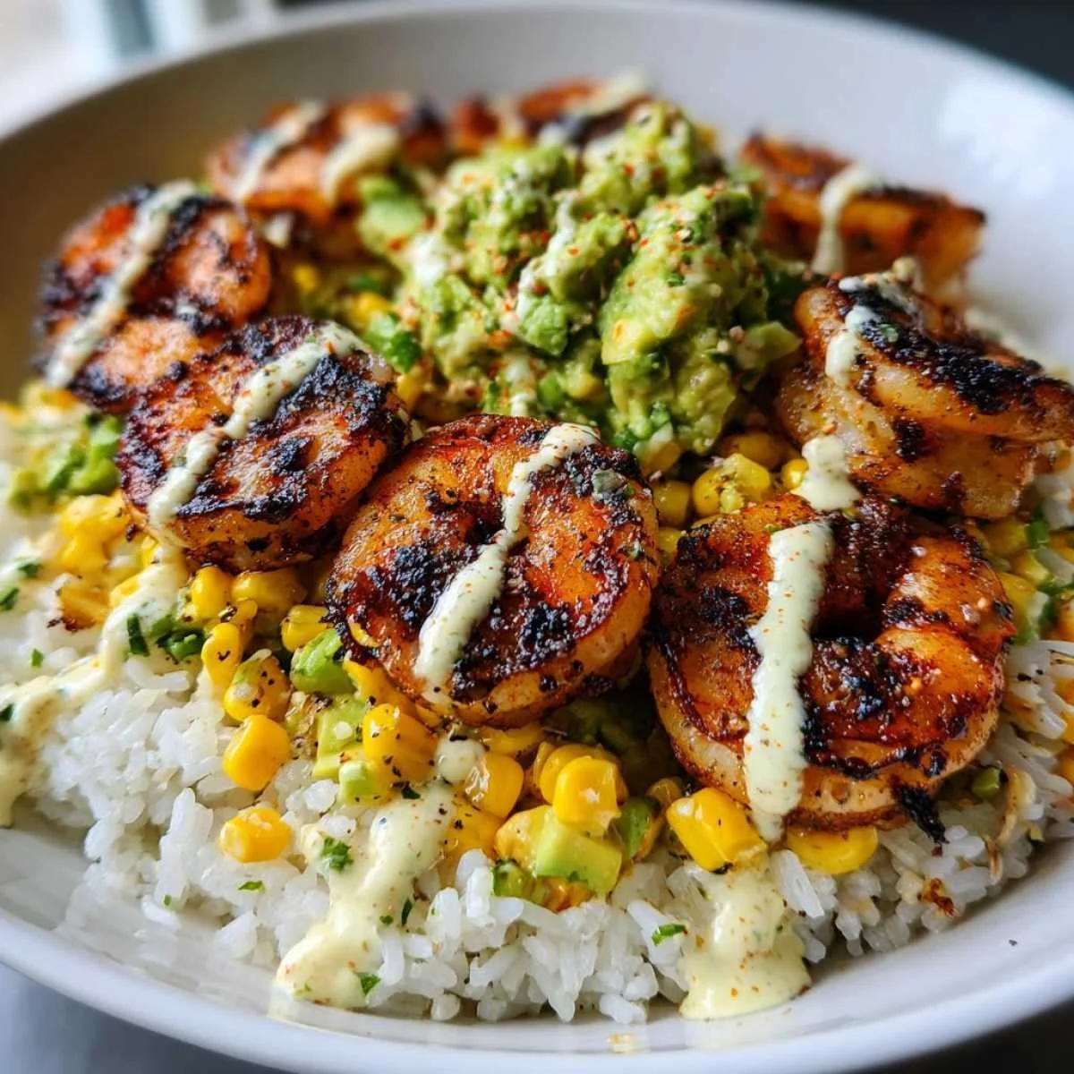 Grilled Shrimp Bowl with Avocado Corn Salsa
