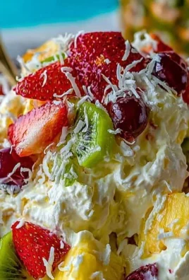Hawaiian Cheesecake Salad with tropical fruits and cream cheese topping