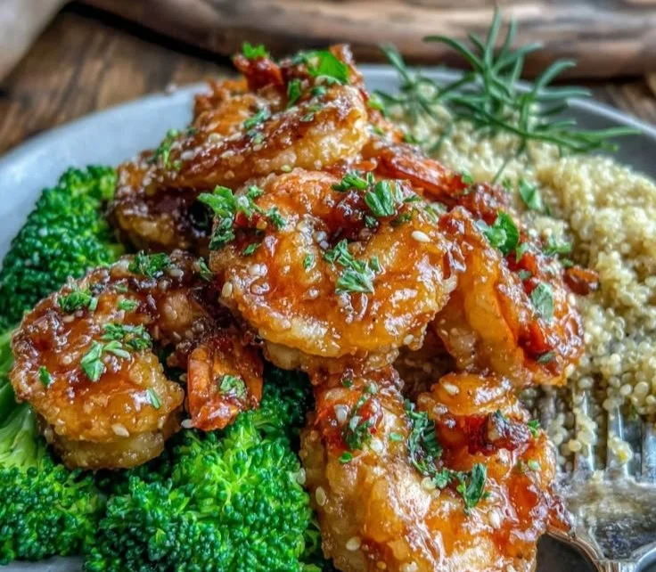 High-protein honey garlic shrimp served with vegetables