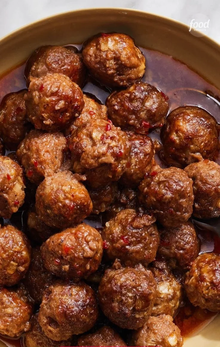 Kardea Brown's delicious sweet and spicy meatballs served on a plate.