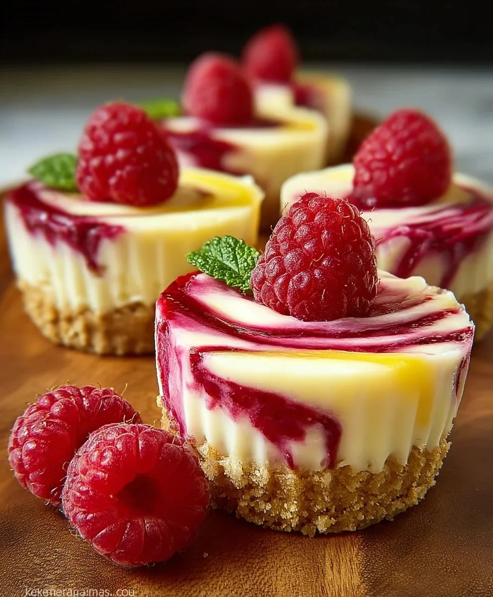 Lemon raspberry swirl cheesecake cups with fresh fruit garnish