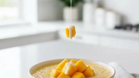 Delicious serving of mango sago, a creamy and refreshing dessert