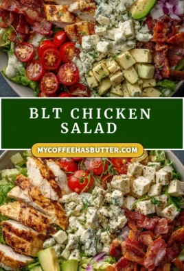 Savory BLT chicken salad with bacon, lettuce, and tomatoes on a plate