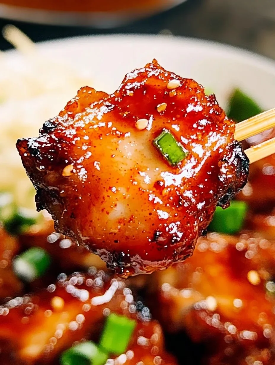 Sticky sweet chili chicken dish garnished with herbs