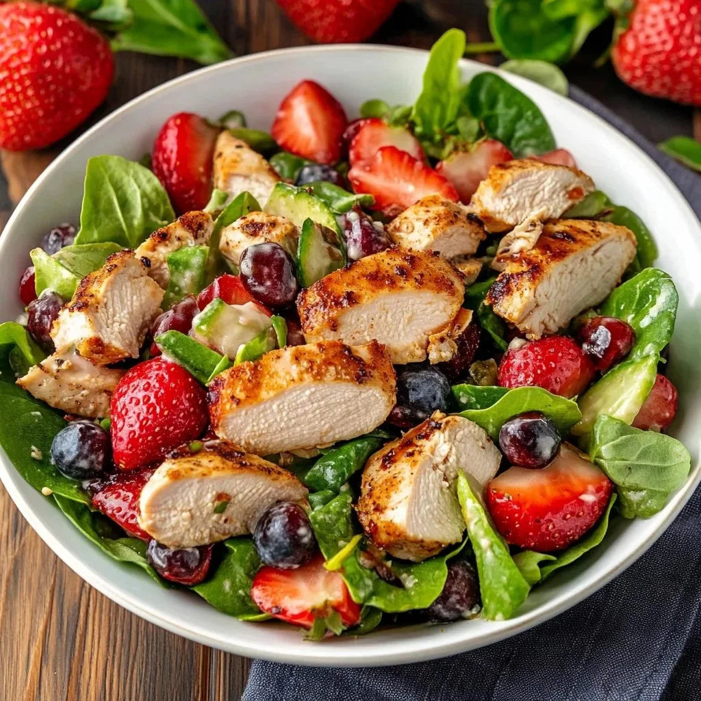Fresh Strawberry Chicken Salad with juicy strawberries and grilled chicken