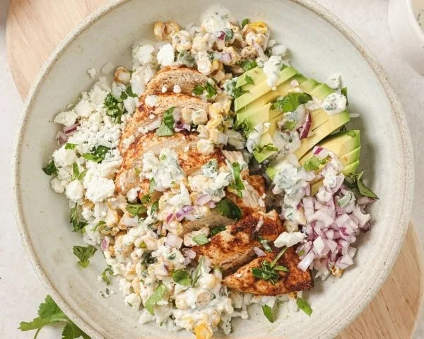 Street Corn Chicken Rice Bowl with fresh ingredients and vibrant flavors