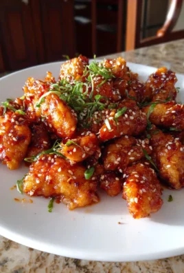Delicious sweet chili chicken garnished with fresh herbs and served on a plate