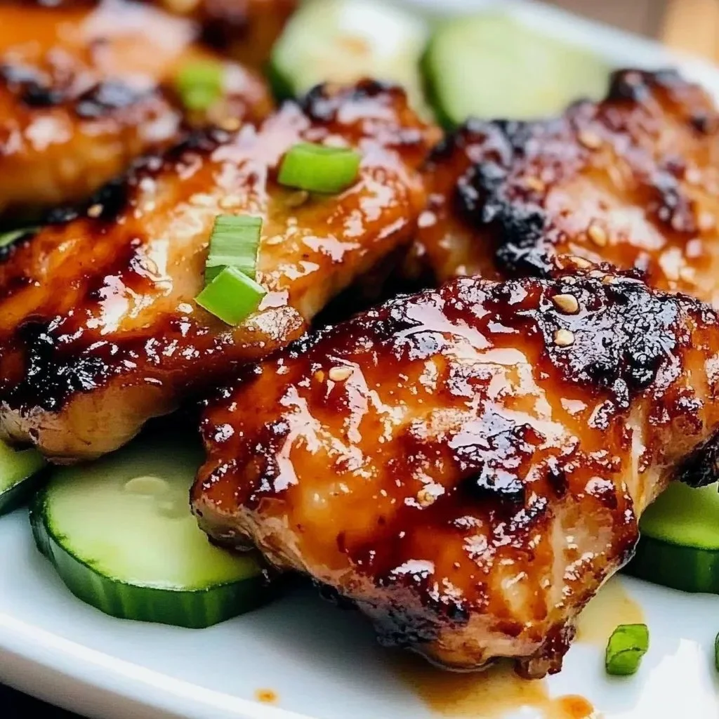 Delicious Sweet Chili Chicken Thighs garnished with fresh herbs