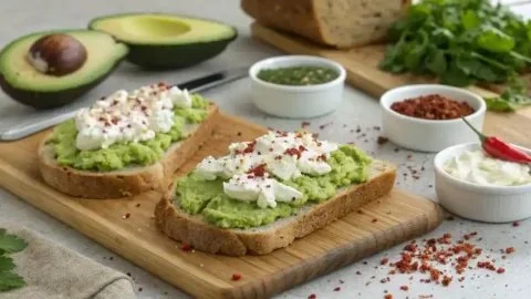 Slice of avocado cottage cheese bread fresh out of the oven