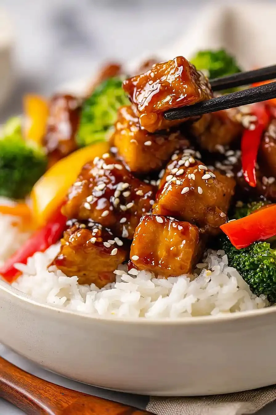 Delicious teriyaki chicken bowl with colorful vegetables