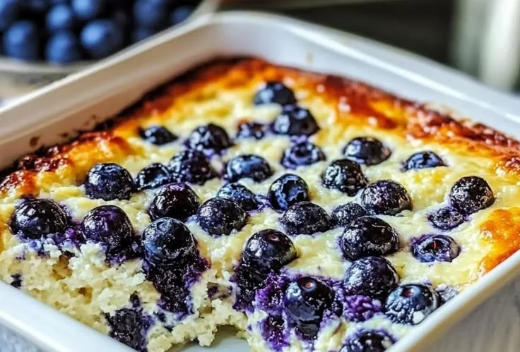 Blueberry Cottage Cheese Breakfast Bake served in a dish