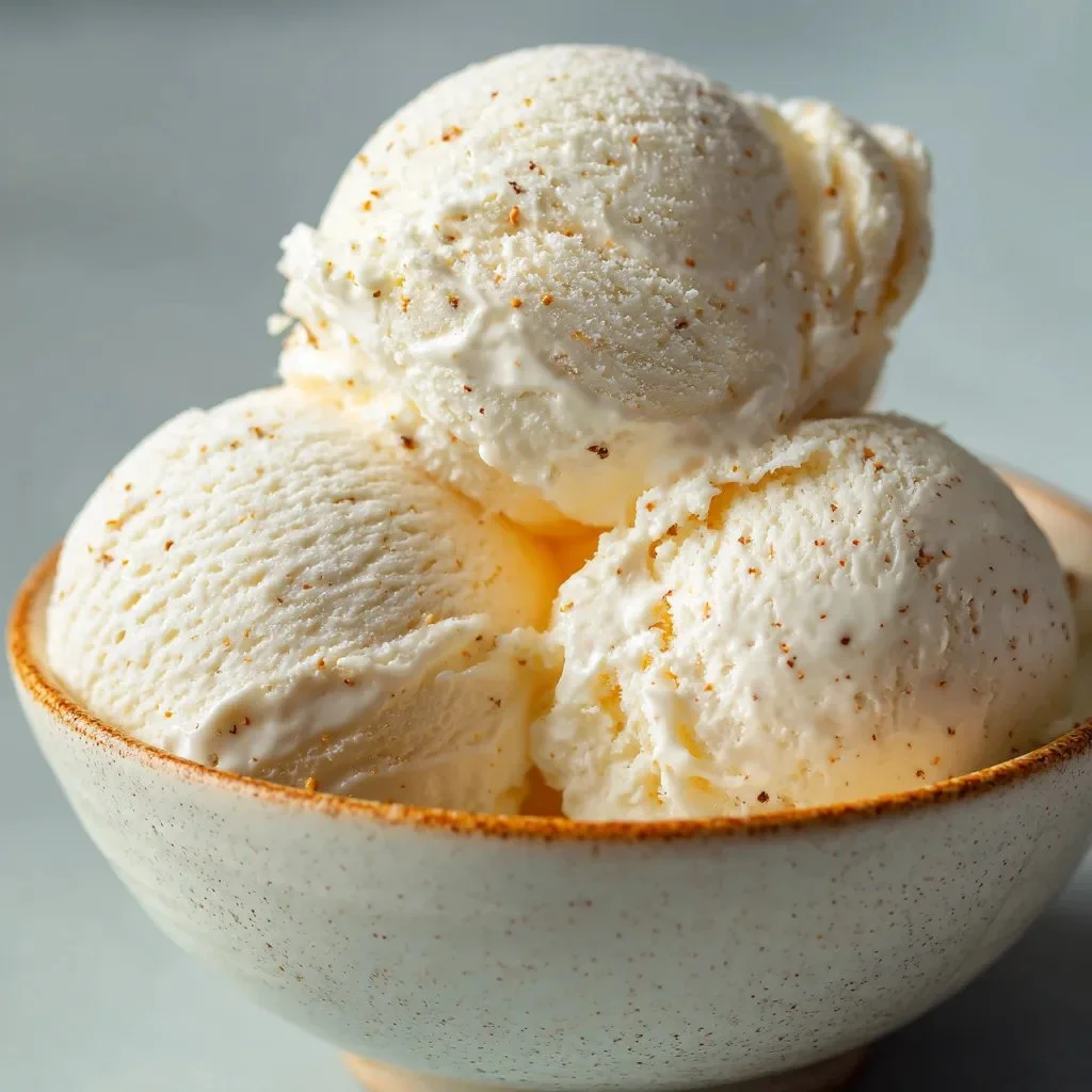 Creamy cottage cheese ice cream topped with fresh fruit.