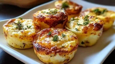 Delicious creamy cottage cheese egg bites garnished with herbs