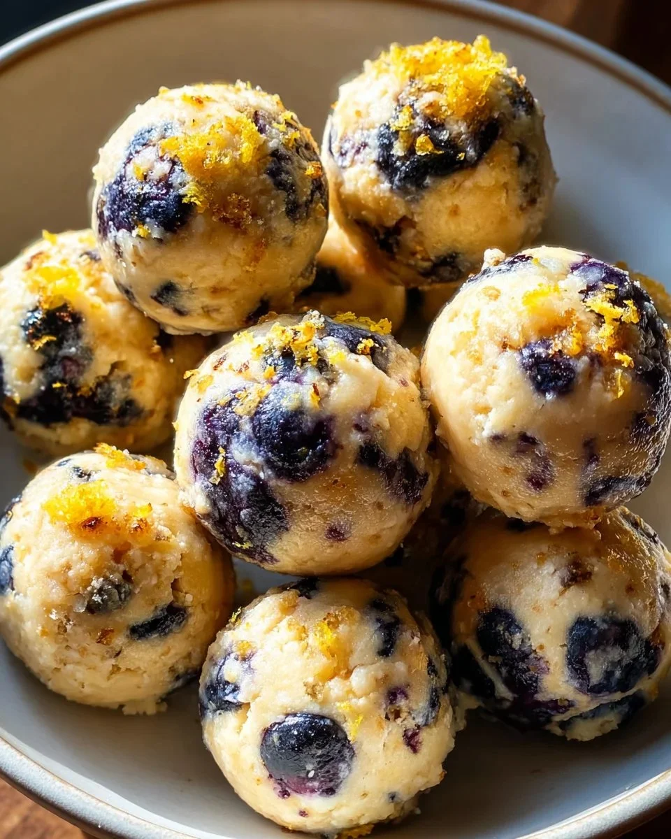 Delicious lemon blueberry cottage cheese protein bites on a plate