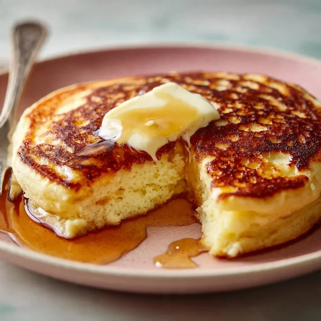 Easy cottage cheese pancake recipe for one, serving suggestion on a plate.