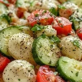 Easy Cucumber Caprese Salad with fresh cucumbers, tomatoes, and mozzarella.