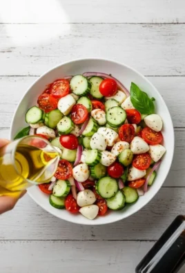 Quick and easy Cucumber Caprese Salad topped with fresh basil and mozzarella