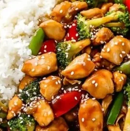 Delicious easy teriyaki chicken stir-fry served in a bowl