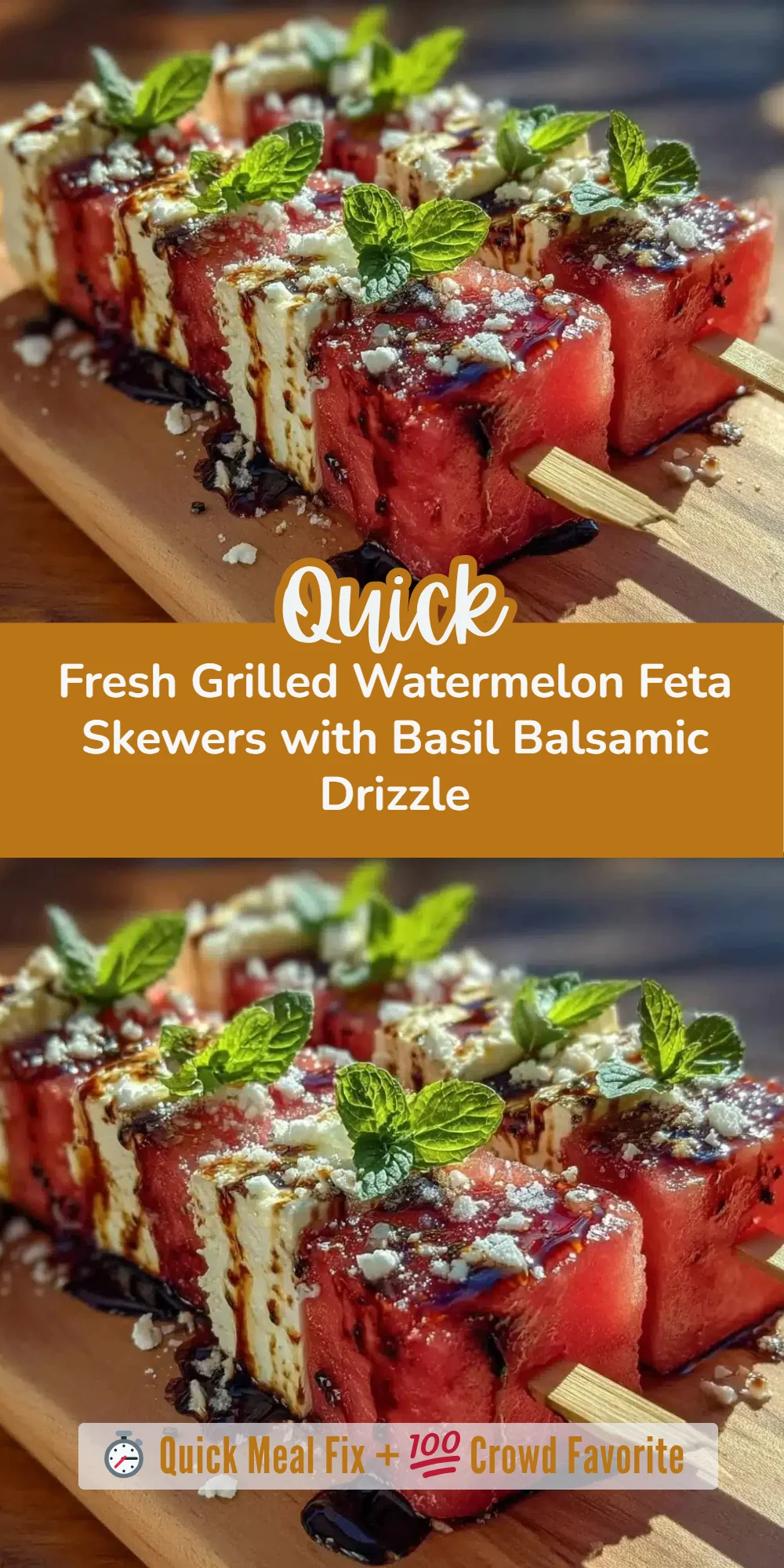 Fresh Grilled Watermelon Feta Skewers with Basil Balsamic Drizzle