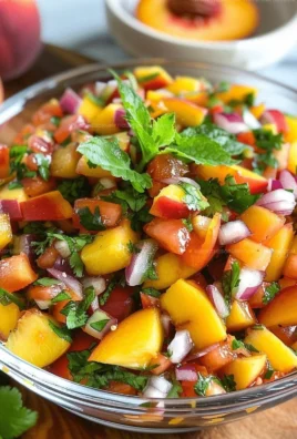 Fresh peach salsa recipe with vibrant ingredients in a bowl