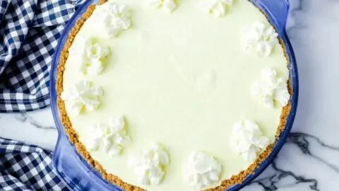 Delicious Frozen Lemonade Pie served with lemon slices and whipped cream