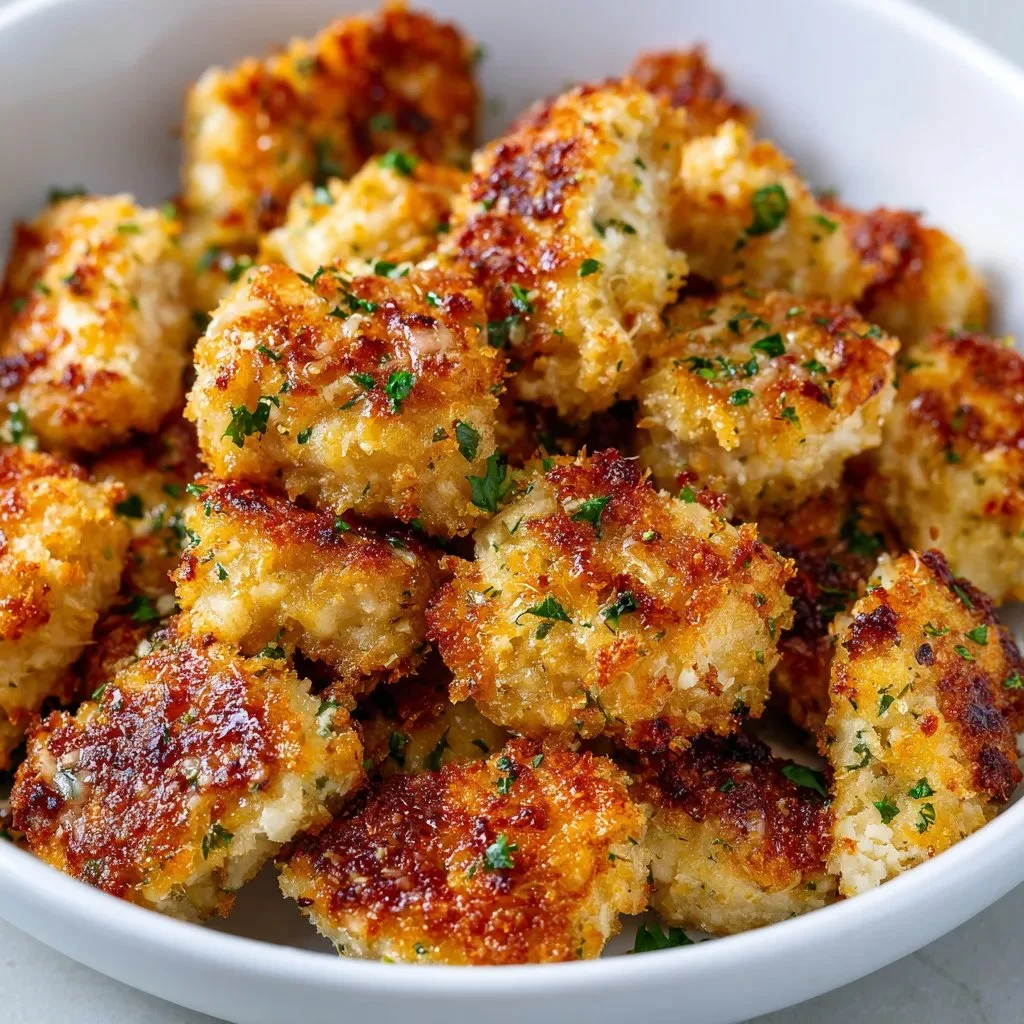 Crispy Garlic Parmesan Chicken Bites cooked in an air fryer for a delightful meal.