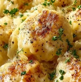 A plate of German cabbage and dumplings served with herbs and spices.