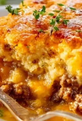 Delicious ground beef casserole topped with cheese and herbs in a baking dish