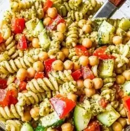 High protein pasta salad with fresh veggies for meal prep