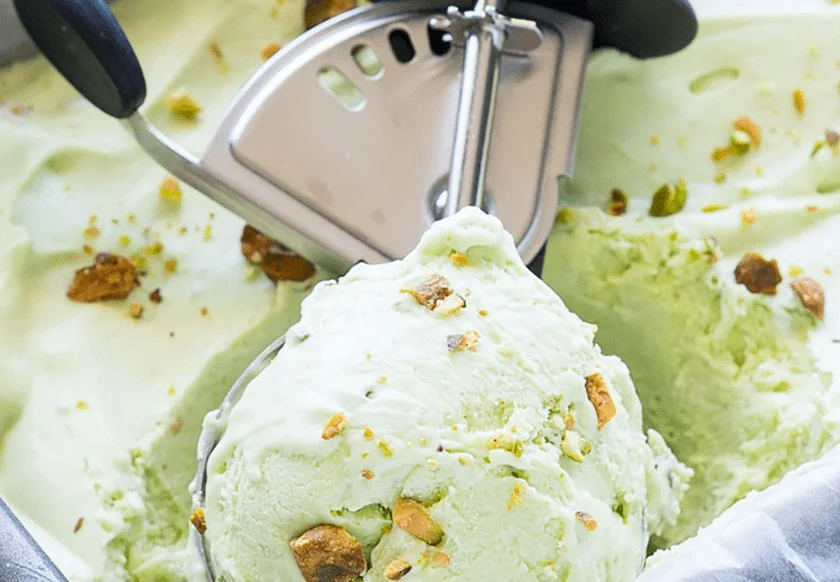Creamy honey and California avocado ice cream served in a bowl