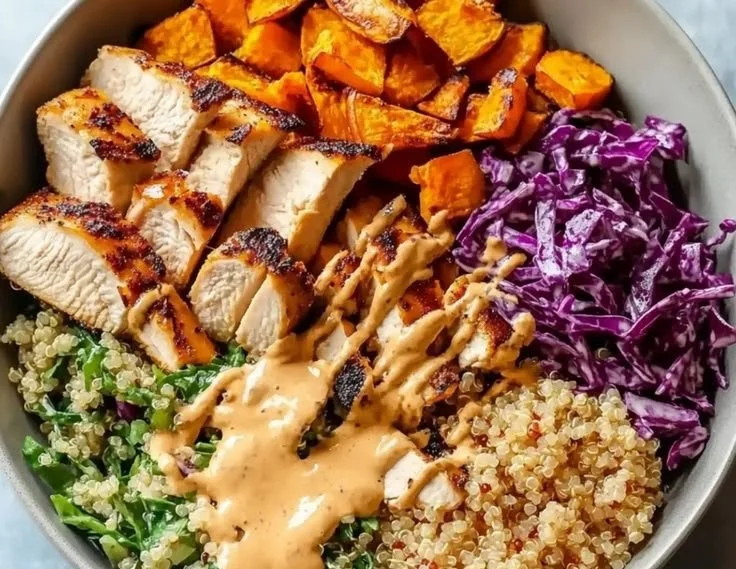 Hot Honey Chicken Bowl with tender chicken and spicy honey glaze