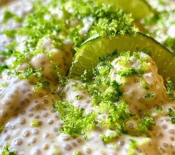 Delicious Key Lime Pie Chia Pudding topped with lime slices and zest