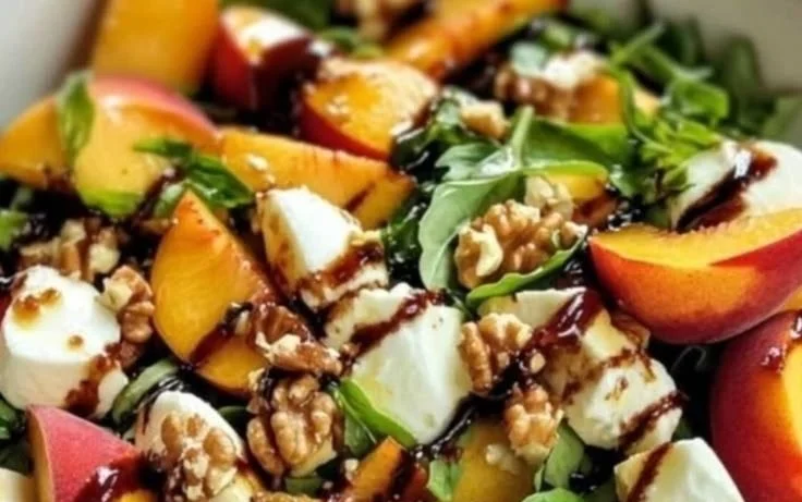 Delicious Millionaire Peach Salad featuring fresh peaches and vibrant ingredients