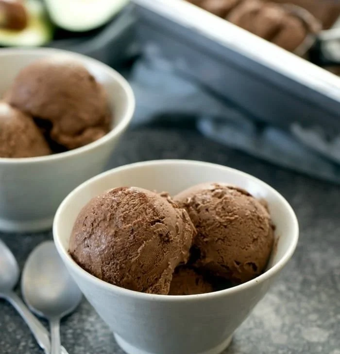Delicious no-churn chocolate avocado ice cream in a bowl, ready to savor