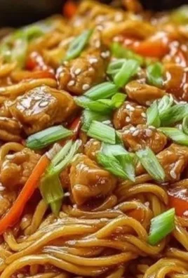 One Pan Teriyaki Chicken with Noodles served in a bowl