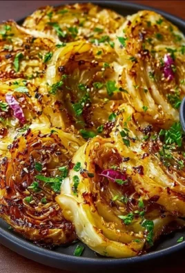 Delicious roasted cabbage steaks served with seasoning.