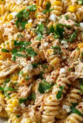 Spicy Elote Pasta Salad with Chicken served in a bowl garnished with cilantro.