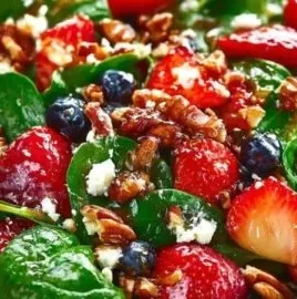 Delicious Strawberry Spinach Salad with fresh berries and leafy greens