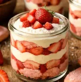 Delicious Strawberry Tiramisu layered with pink biscuits from Reims