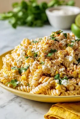 Bowl of tasty elote pasta salad with Greek yogurt garnish