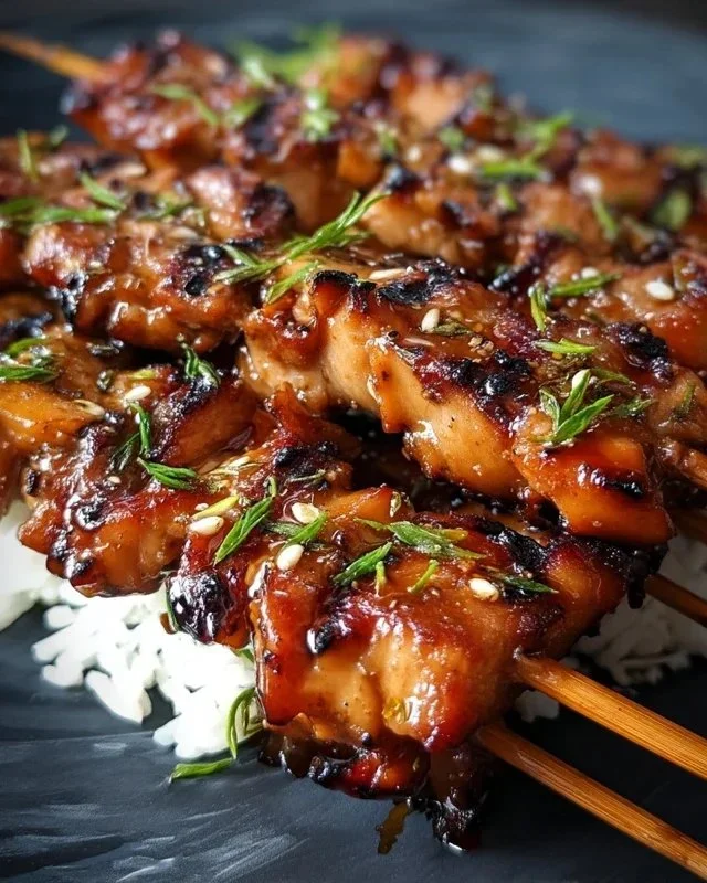Delicious teriyaki chicken skewers ready to be grilled or served