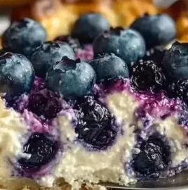 Wholesome blueberry breakfast bake with cottage cheese served in a dish.