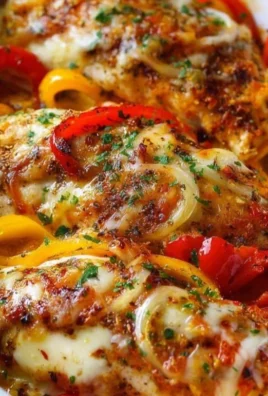 Cheesy Baked Chicken with Roasted Peppers served on a plate