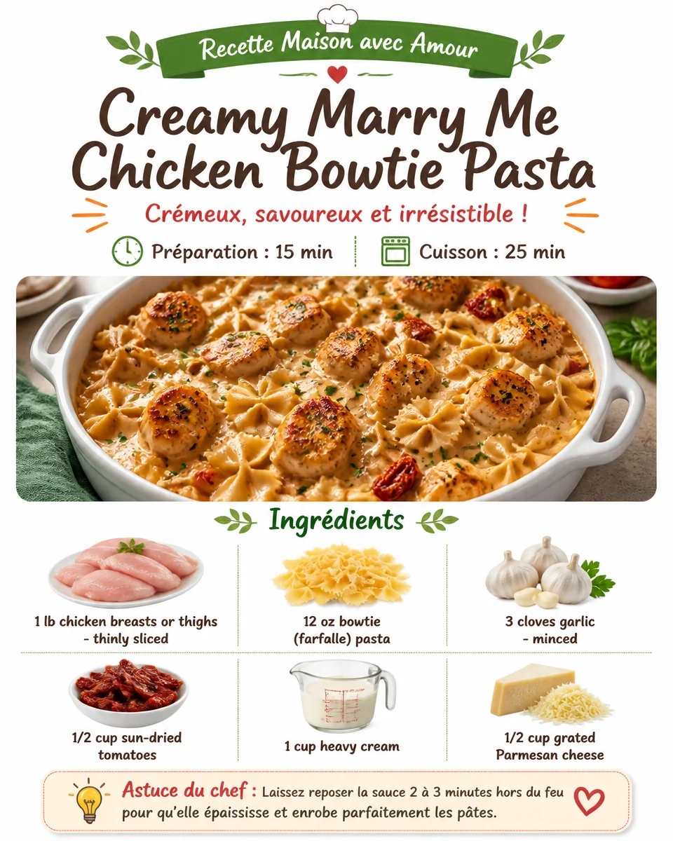 Creamy Marry Me Chicken Bowtie Pasta garnished with fresh herbs