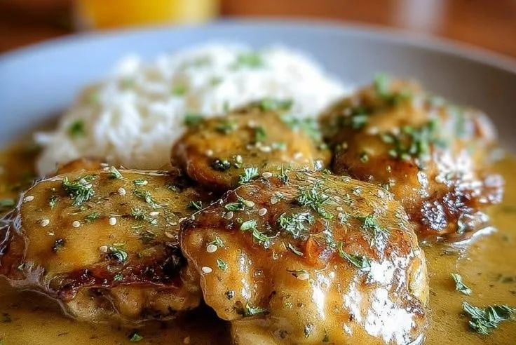 Easy chicken thigh dish with vegetables and herbs on a plate