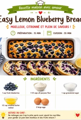 Loaf of easy lemon blueberry bread with slices showing soft texture and blueberries