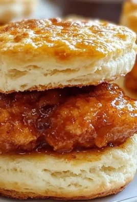 Freshly baked hot honey chicken biscuits served on a plate