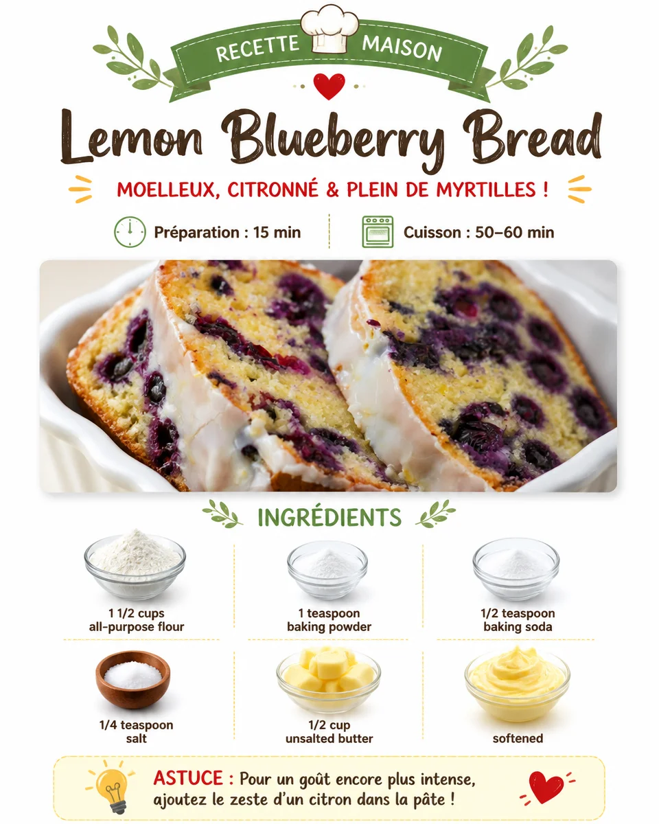 Freshly baked lemon blueberry bread with slices revealing blueberries and lemon zest
