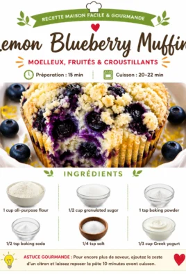 Freshly baked lemon blueberry muffins with a golden top and juicy blueberries
